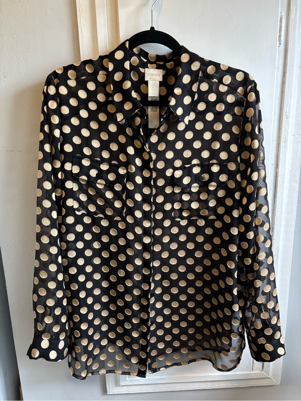 Chico's Black & Cream Polka Dot Button-Front Blouse